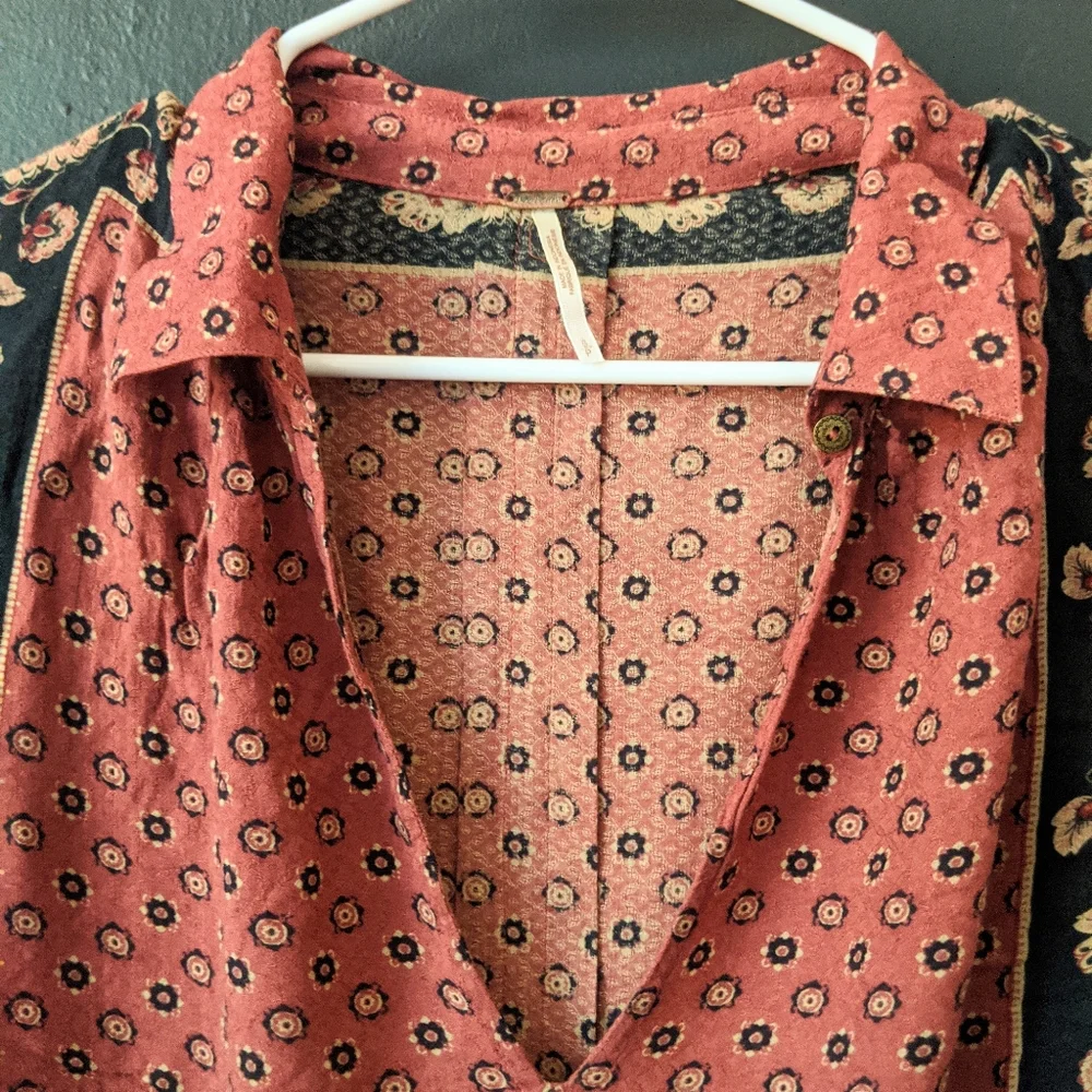 Free People Boho Western Floral Tunic Top